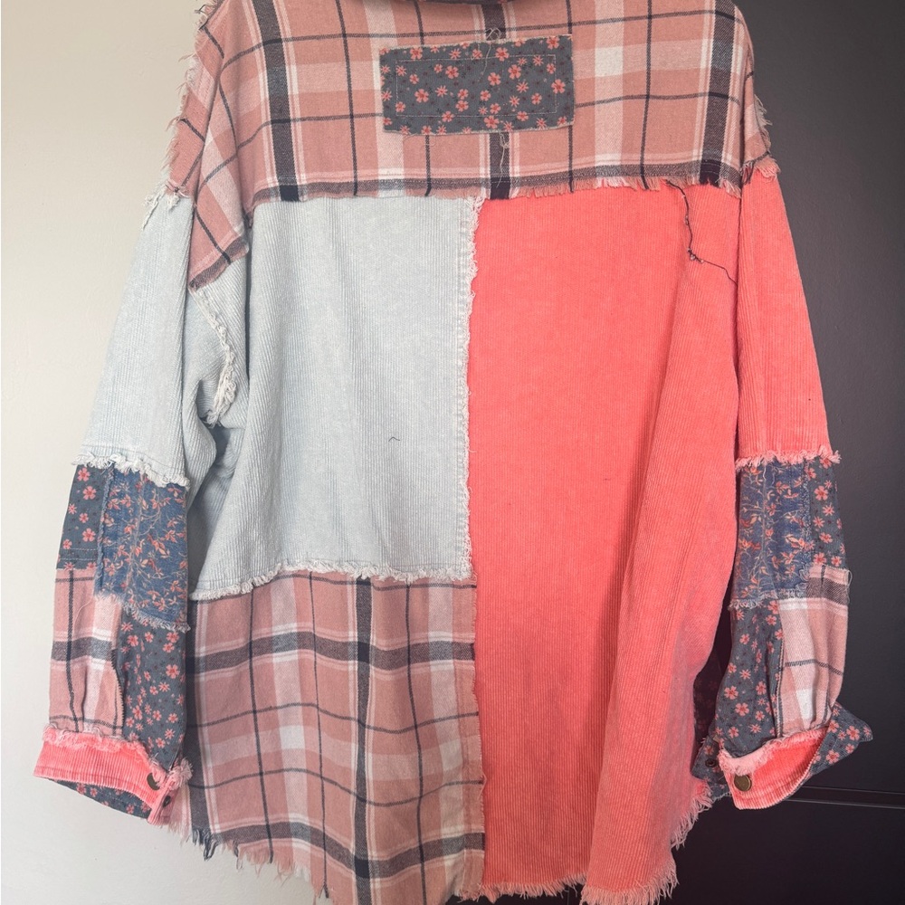 Blue Velvet Multicolor Patchwork Shacket - image 3